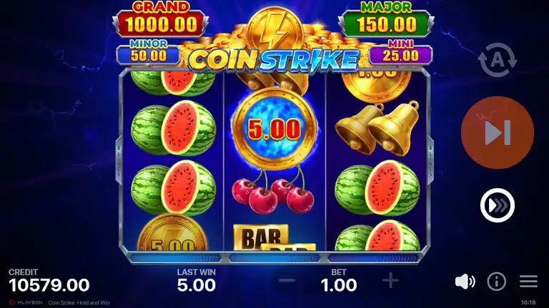 Coin Strike Hold and Win - spin 1712, CREDIT 10,579.00 at bet 1.00, session end